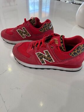 New Balance Red Sneakers with Leopard Print Accents